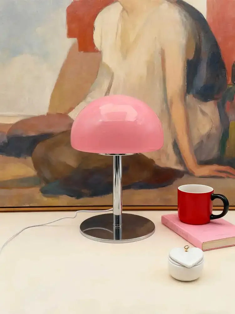 Lampe Champignon Bauhaus Vintage Rose LED Tactile Verre Design Rétro | Déco - LAMPE-EN-CHAMPIGNON
