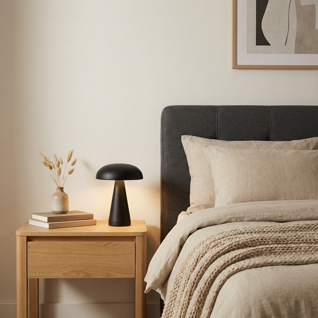 Lampe champignon mushroom black allumee chambre enfant veilleuse LED dimmable sans fil portable batterie rechargeable table chevet