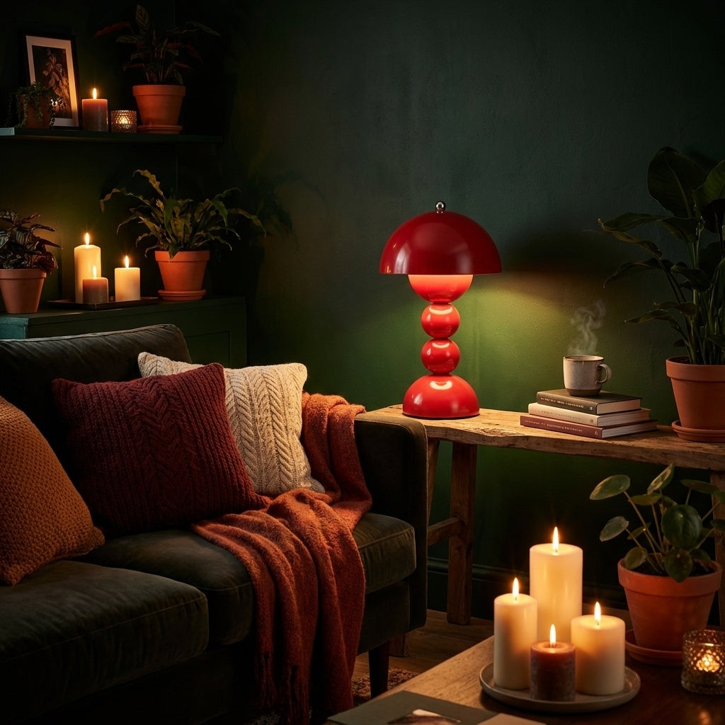 Lampe champignon argentee mushroom tactile LED design art deco moderne metal aluminium bureau workspace sans fil USB professionnelle