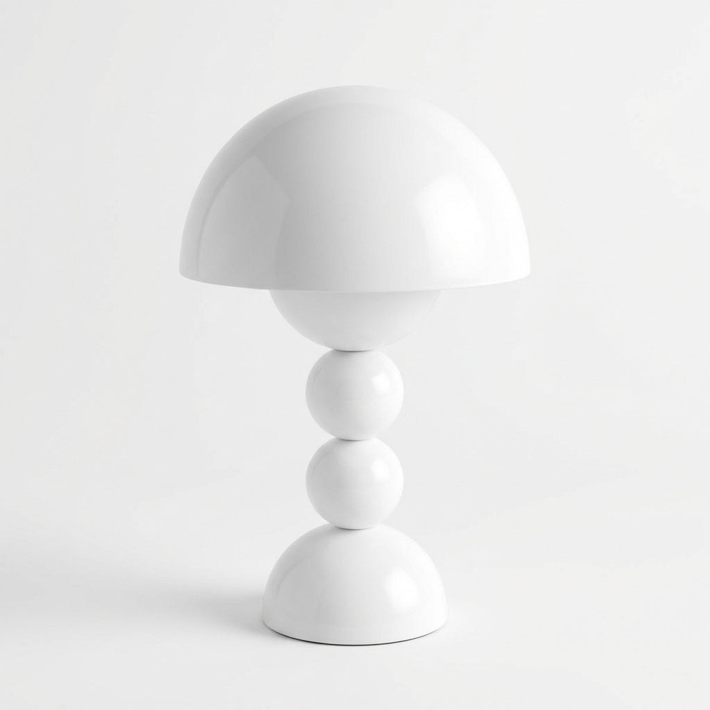 Lampe champignon blanche LED tactile sans fil rechargeable USB design scandinave nordique pied boules empilees decoration moderne 26cm