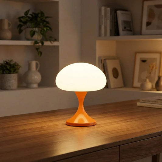 Lampe Champignon Orange LED Rechargeable | Design Rétro 60-70 | 3 Intensités - LAMPE-EN-CHAMPIGNON