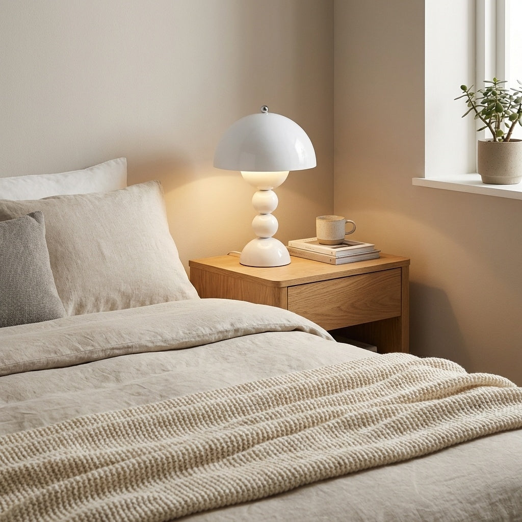 Lampe champignon blanche LED tactile design nordique scandinave sans fil rechargeable USB decoration moderne table chevet pied boules