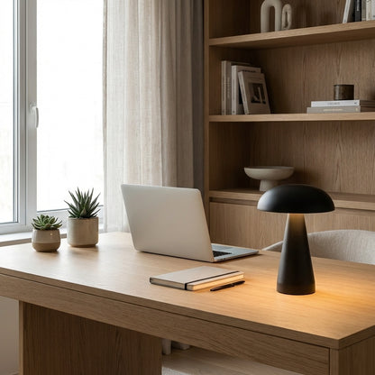 Lampe champignon noire mushroom tactile LED design art deco moderne metal aluminium bureau workspace sans fil USB professionnelle