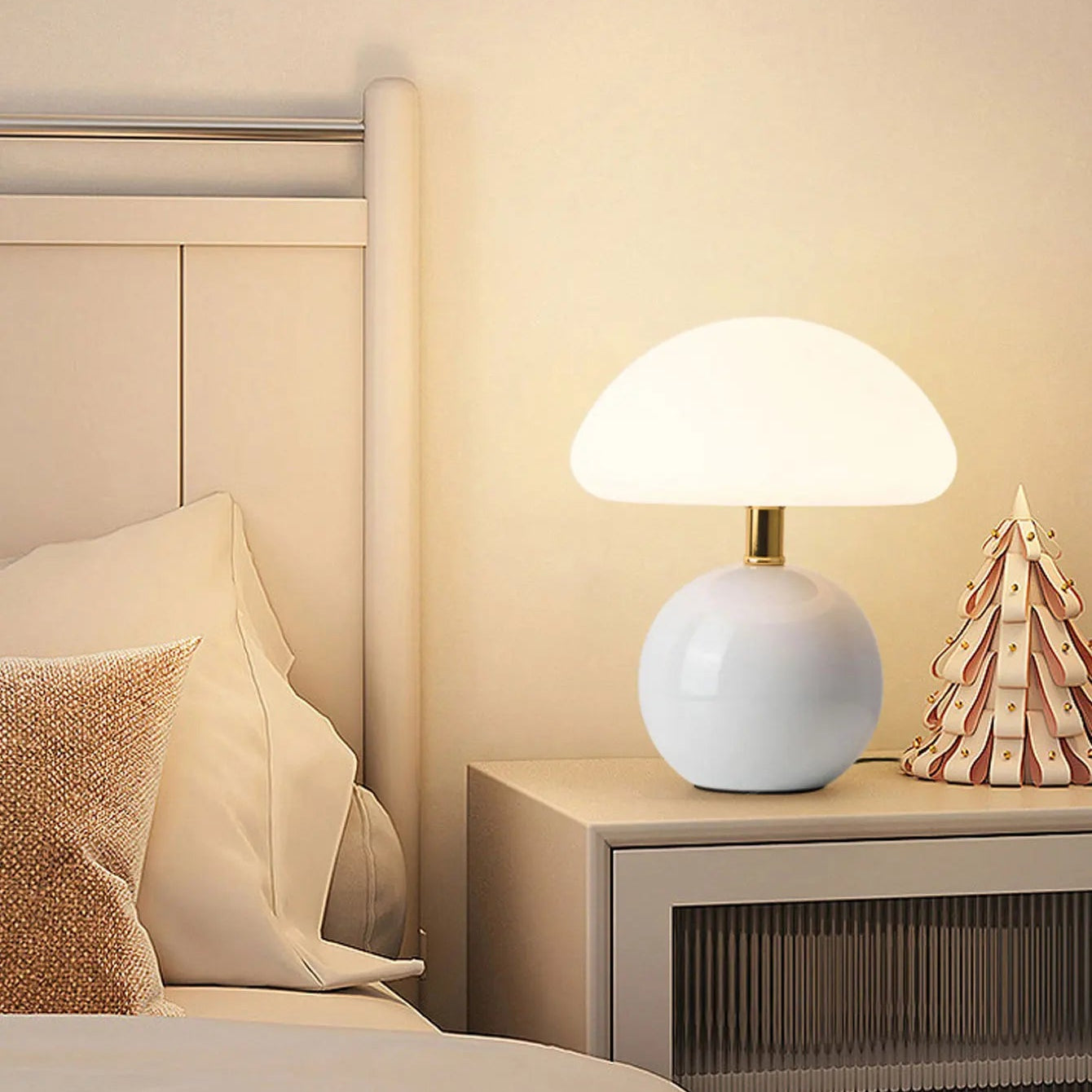 Lampe champignon blanche LED sans fil design moderne minimaliste tactile rechargeable USB decoration interieure