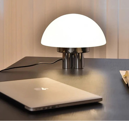 Lampe champignon LED verre authentique blanc lait portable sans fil autonomie 6-8h design scandinave premium luxe