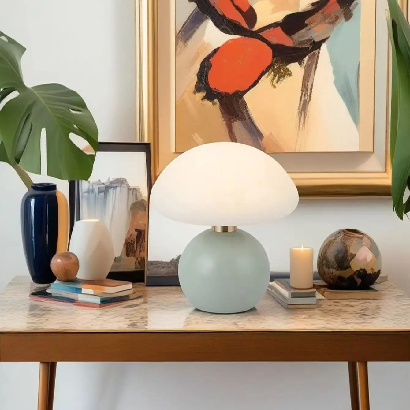 Lampe champignon verte LED sans fil design moderne minimaliste tactile rechargeable USB decoration interieure