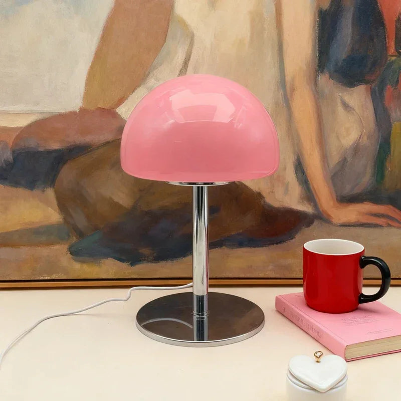 Lampe Champignon Bauhaus Vintage Rose LED Tactile Verre Design Rétro | Déco - LAMPE-EN-CHAMPIGNON