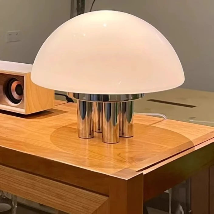 Lampe champignon verre blanc lait authentique LED rechargeable USB-C design rétro nordique premium grande taille table
