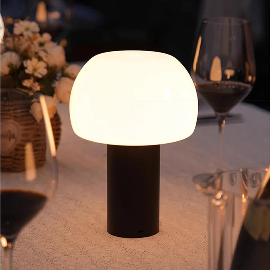 Lampe champignon noire LED sans fil design moderne minimaliste tactile rechargeable USB decoration interieure
