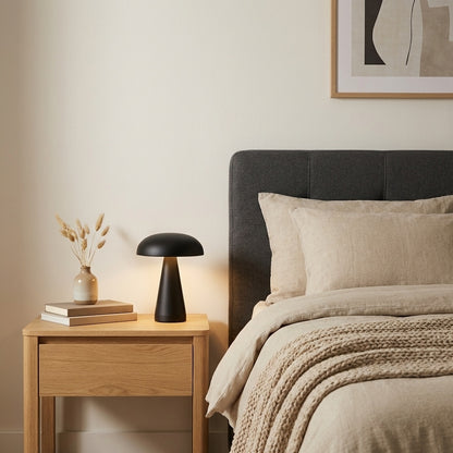 Lampe champignon mushroom black allumee chambre enfant veilleuse LED dimmable sans fil portable batterie rechargeable table chevet