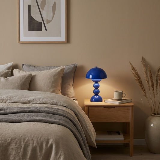 Lampe champignon bleue LED tactile design nordique scandinave sans fil rechargeable USB decoration moderne chambre chevet pied boules