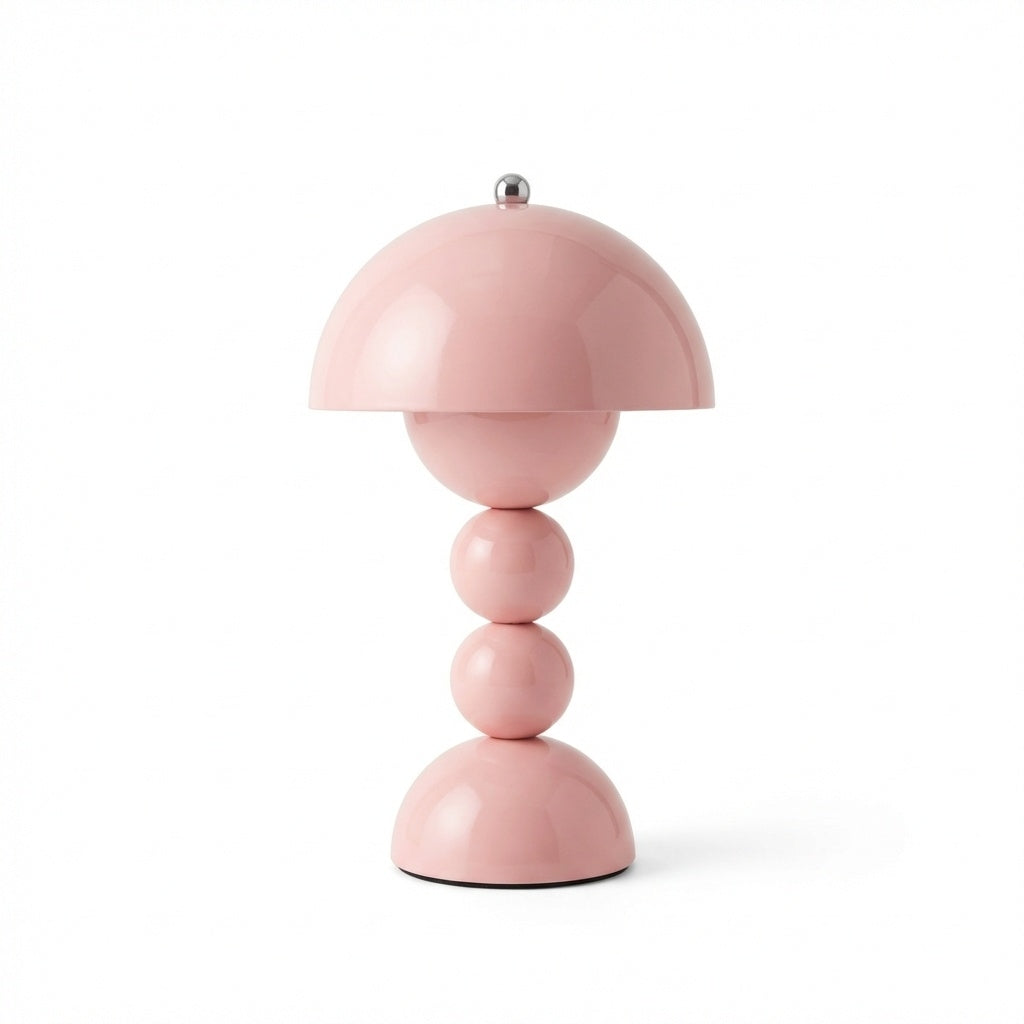 Lampe champignon rose LED tactile sans fil rechargeable USB design scandinave nordique pied boules empilees decoration moderne