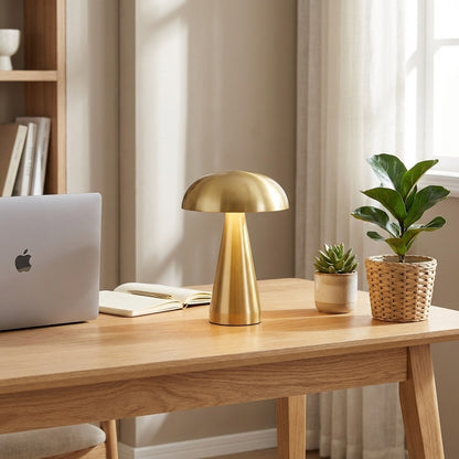 Lampe champignon doree mushroom tactile LED design art deco moderne metal aluminium bureau workspace sans fil USB professionnelle or