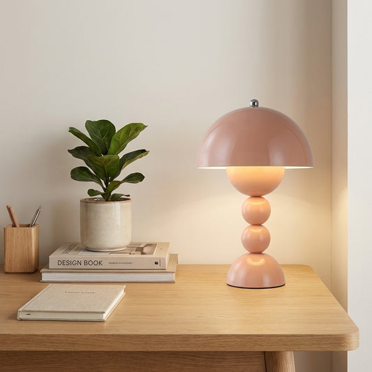 Lampe champignon rose LED tactile design nordique scandinave sans fil rechargeable USB decoration moderne table bureau pied boules